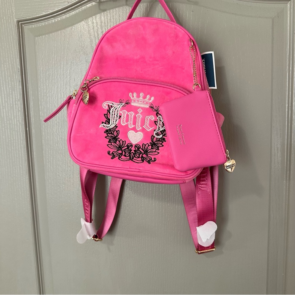 Juicy Couture Vibrant Pink Kids Backpack with Heart Charm Heritage NWT